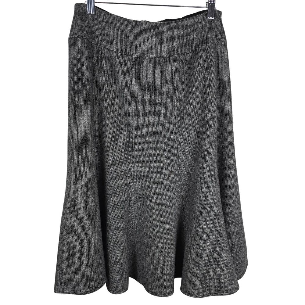 Weekend MaxMara Gray Black 100% Virgin Wool Flutter Bottom Women's Skirt 6